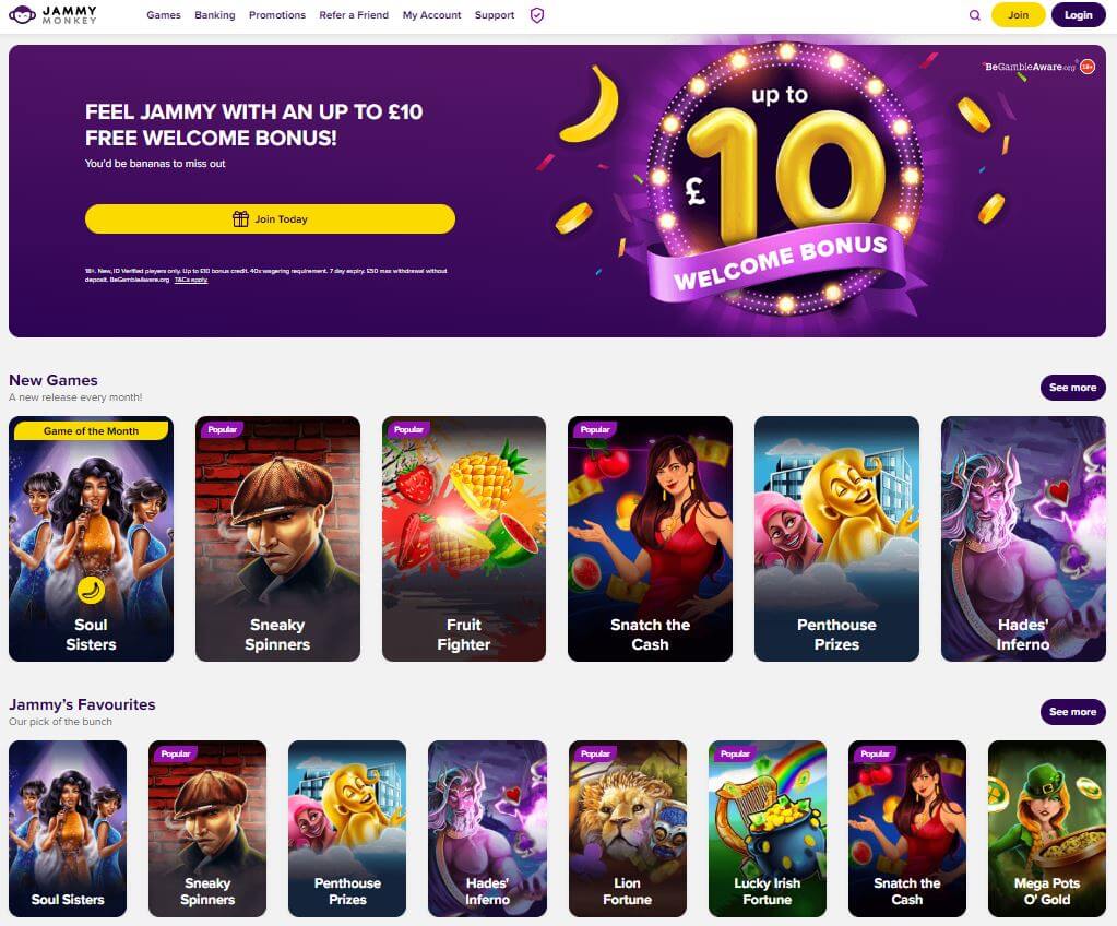 Jammy monkey casino homepage