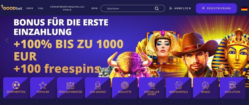 1Goodbet casino homepage