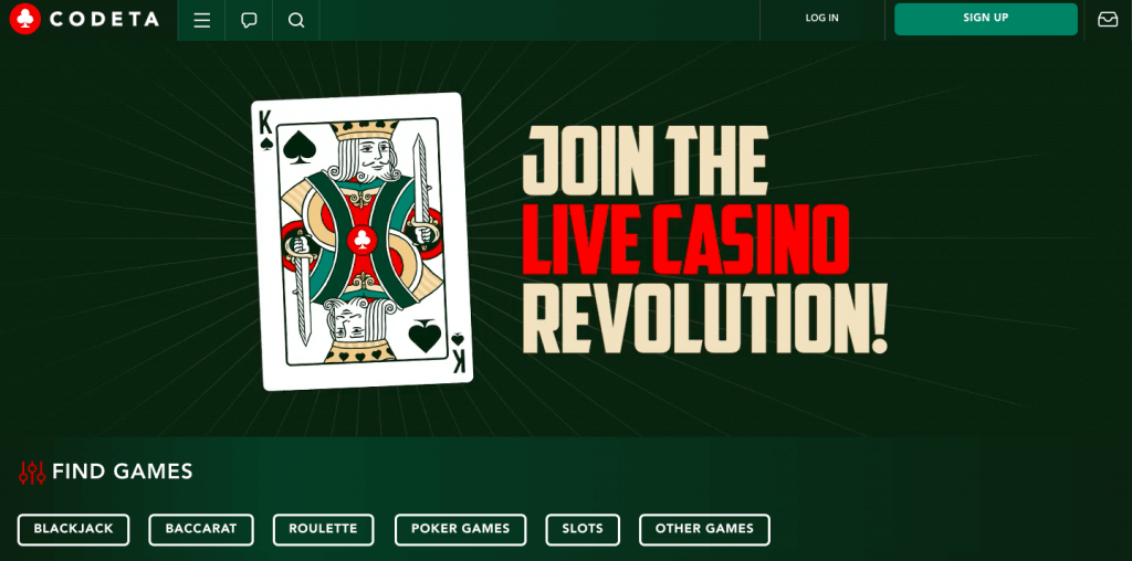 Codeta casino homepage