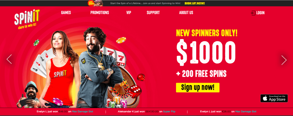 SPINIT casino homepage