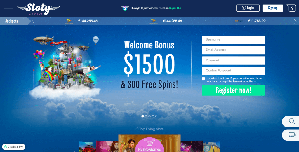 Sloty online casino homepage